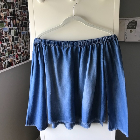 Denim off the shoulder blouse - Picture 1 of 5